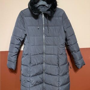 Guess Charcoal Puffer Jacket with Faux Fur Hood
